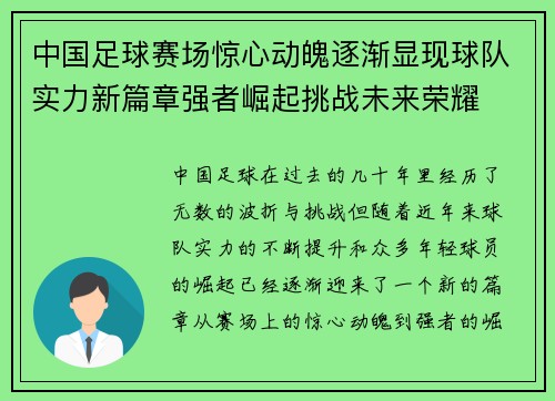 中国足球赛场惊心动魄逐渐显现球队实力新篇章强者崛起挑战未来荣耀